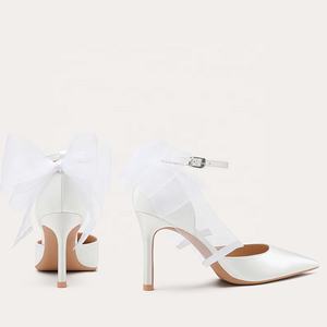 Produttore eleganti scarpe da sposa in pelle di raso bianco di alta qualità su misura per la caviglia tacchi alti scarpe da sposa da sposa per le donne - Product Image 4