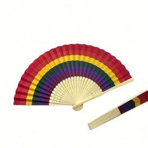 21 cm Rainbow Women's Bamboo Hand Fan for Weddings and Parties - Product Image 1