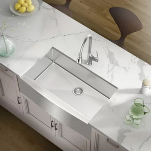 Évier de cuisine domestique en acier inoxydable brossé, à cuve unique carrée, avec façade incurvée - Product Image 4