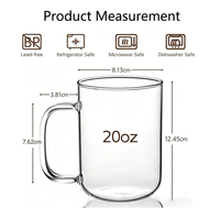 Juego de Tazas de Café de Vidrio Transparente de 20 oz, Taza de Té de Borosilicato Resistente al Calor con Asa para Bebidas Calientes y Frías