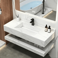 Vasque double en marbre blanc Jazz, intégrée au mur, pour salle de bain, de style hôtel de luxe