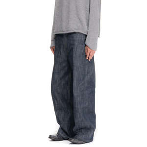 กางเกงยีนส์เดนิมญี่ปุ่นแบบซักได้ เอวสูง ทรงวินเทจ สตรีทแวร์ ขากว้าง สีน้ำเงินอินดิโก้ สำหรับผู้ชาย ซักสีเข้ม - Product Image 2