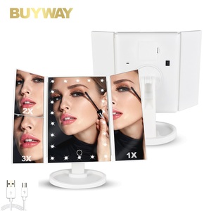 Bán Nóng Tùy Chỉnh Tri-gấp Ba Cách Máy Tính Để Bàn Đứng Di Động Gấp Magnifying Trifold Bảng Led Trang Điểm Vanity Gương - Product Image 2