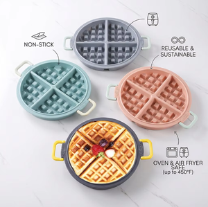 Moule à gaufres en silicone de qualité alimentaire avec poignée, plaque de cuisson antiadhésive résistante à la chaleur 230°C ℃   Pour four, friteuse à air et micro-ondes - Product Image 4