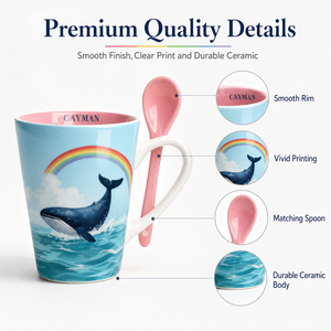 Tazas de Cerámica Personalizadas con Diseño Oceánico y Cuchara, Recuerdo Turístico de las Islas Caimán, para Mayoristas de Regalos - Product Image 4