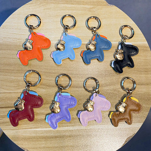 Handmade Colorful Cute Pony Animal Charm Keychains Customized Promotional Gift PU Leather Horse Keychain for Women Purse Handbag