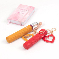 Étui à rouge à lèvres en PU matelassé avec porte-clés et breloque cœur, pochette de rangement portable pour baume à lèvres pour femme au quotidien