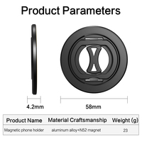 Support de téléphone magnétique double face avec logo personnalisé, PC + alliage d'aluminium 360° °   Support pliable rotatif en gros