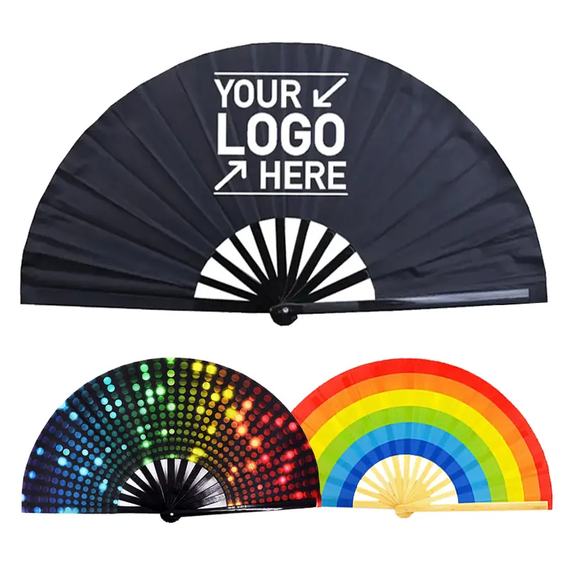 Wholesale Custom Design Printed Portable Bamboo Rave Fan Held Large Hand Folding Fan For Promotional Gifts