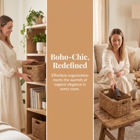 Panier de rangement en jonc de mer naturel avec couvercle, panier en osier tressé à la main pour le linge et les jouets, lot de 4