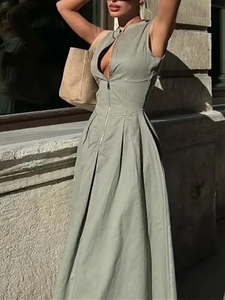 Nouvelles Robes Midi Plissées Sans Manches Moulantes Élégantes pour Femme 2026 – <span class=keywords><strong>Robe</strong></span> Longue d'Été de Soirée avec Fermeture Éclair - Product Image 5