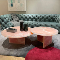HZX Table basse et table d'appoint en marbre d'onyx rose pour décoration intérieure moderne de haute qualité Socle en marbre d'onyx poli pour villas
