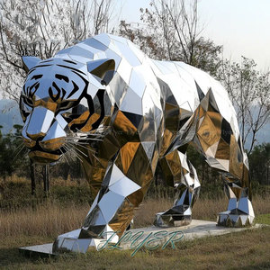 Abstract Levensgrote Roestvrijstalen Panterstandbeeld Glanzende Spiegel Gepolijst Metaal Op Maat Moderne Dierenkunst Luipaard Sculptuur - Product Image 2