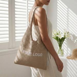 Sac fourre-tout en maille jacquard personnalisé SHINY Premium avec logo, sac à cordon ajouré pour la plage et l'usage quotidien estival - Product Image 3
