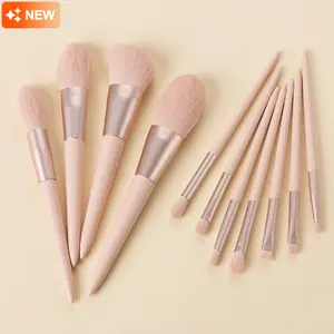 High Quality 11pcs Pink Brush Set Synthetic Fibre Nature Hair Makeup Brush Kit Custom Logo Wood Handle Makeup Brush Set With Bag