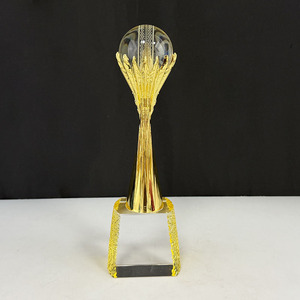 Souvenir <strong>Gifts</strong> Gold Crystal <strong>Cricket</strong> Ball Trophy Customized Crystal Trophy Engraved Awards Yellow Base MH-N564 - Product Image 2