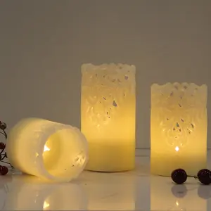 Wholesale Home Decor Ivory Pillar Flickering Flameless Artificial Battery Operated Led Candle With Carved