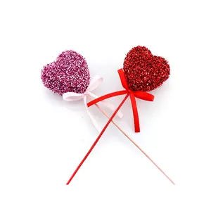 Happy Valentine'S Day Cake Topper Rose Red Polylone Love Flower Branches For Wedding Valentine Anniversary Decorations