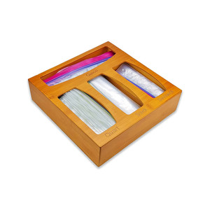 Bamboo Ziplock Bag Storage Organizer and Dispenser for Kitchen Drawer bamboo storage box