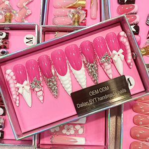 定制压装式指甲批发商 100% 手工制作 厚甲工厂 压装式指甲供应商 方形杏仁形 - Product Image 5