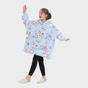 Premium Custom Oversize Warm Soft Cozy Fleece Sherpa Elephant Print Kids Winter Wearable Hoodie Manta con bolsillo grande - Product Image 2