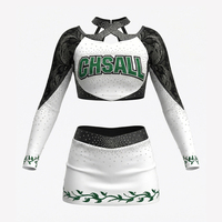 Uniforme de Animadoras Juveniles de Manga Larga, Dos Piezas, Cuello Cruzado, con Pedrería, de Spandex, para Competencia