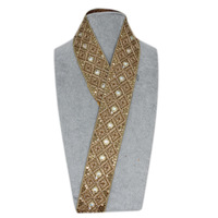 Nouvelle largeur 4,5 cm, ruban de dentelle de style ethnique, sequins losanges, broderie dorée à motif code-barres, garniture 100% polyester pour vêtements
