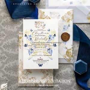 Invitaciones de Boda 2026, Invitaciones con Diseño Floral Europeo en Color Morado, Impresión Tipográfica, Estampado en Dorado, Forma Rectangular - Product Image 1