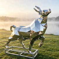 Grande sculpture géométrique de taureau en acier inoxydable poli, statue moderne de taureau de Wall Street en métal pour la décoration extérieure des places publiques