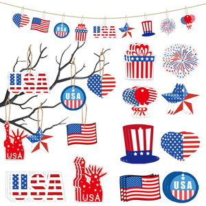 Adornos de Papel para el Día de la Independencia de EE. UU., Forma de Corazón, Decoraciones para Fiestas con Cuerda de Cáñamo para Celebraciones - Product Image 1