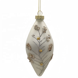 Hand-made White <strong>Matt</strong> Christmas Glass <strong>Ball</strong> With Sequins Pattern Xmas Decorations Hanging Xmas Tree Ornament Bauble - Product Image 4