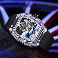 Reloj Mecánico Automático para Hombre HANBORO Earl Han con Esfera Ondulada, Caja Transparente, Correa de Silicona, Resistente al Agua 5BAR