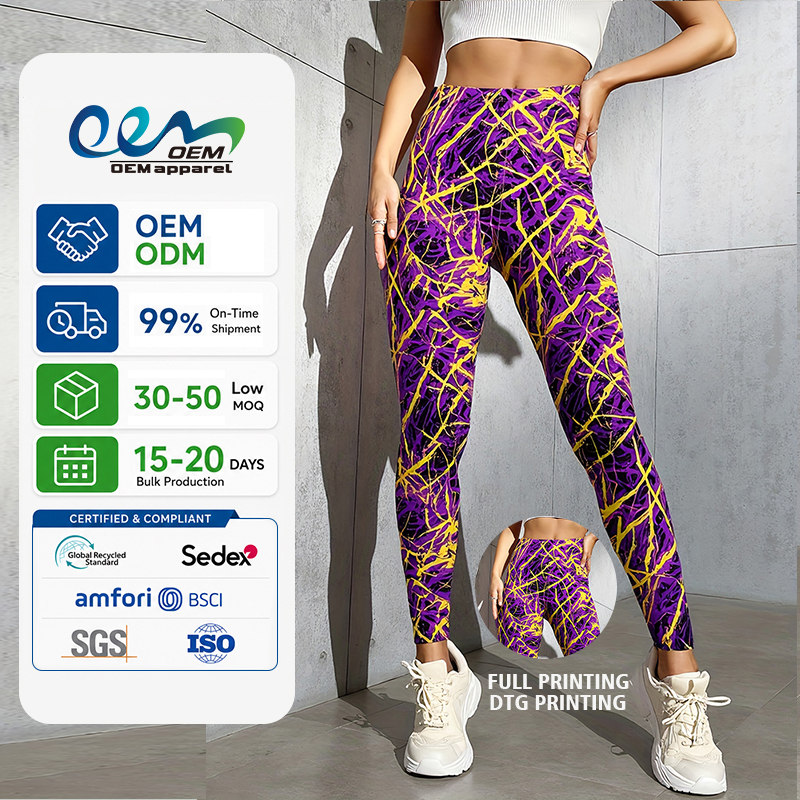 Wholesale Manufacturer Private Label Women High Waist Abstract Full Printing Sublimation DTG Digital Gym Fitness Yoga Pants