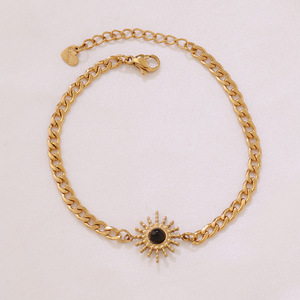 Bracciale Charm Italiano Girasole in Acciaio Inossidabile con Pietre Naturali Stile Retrò, Accessorio Moda Donna Best Seller ALN26041067 - Product Image 4