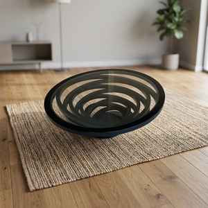 Modern Round Coffee <b>Table</b> with Tempered Glass Top and Metal Frame Decorative Living Room Furniture for Home Interior Design - Product Image 3
