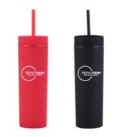 Gobelets fins multicolores de 16 oz avec logo personnalisé, avec couvercles et pailles, double paroi, grands, mats, réutilisables, en vrac, pour cadeaux de fête, café