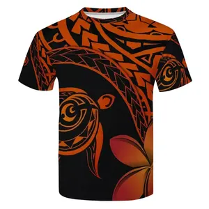 Men'S 100%Polyester Big T-Shirt Summer For men Polynesian tribal sea turtle pattern 3D print black and orange T shirt men