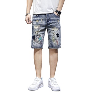 Pantaloncini in denim da <span class=keywords><strong>uomo</strong></span> 100% cotone a vita media, gamba dritta, <span class=keywords><strong>jeans</strong></span> lavati estivi da <span class=keywords><strong>uomo</strong></span> - Product Image 1
