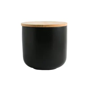 Noridc Style Matte Glaze Cylinder Ceramic Tea Coffee Storage Canister Modern Canister Sets With Wooden Lid
