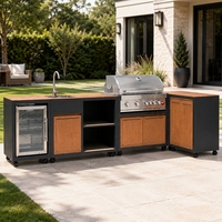 Estación de Trabajo para Barbacoa de Exterior Resistente al Sol, Cocina de Acero Inoxidable 304 con Parrilla