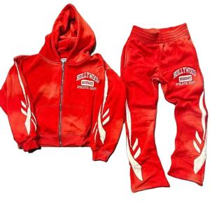 OEM Custom Terry <b>Vintage</b> Acid Washed Patch Embroidery <b>Sweatshirt</b> Custom Logo Distressed Cropped Men Autumn Hoodie Set - Product Image 3