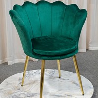 Fauteuil d'appoint design en forme de coquille de lotus, style mi-siècle, avec pieds en métal et assise rembourrée en velours, idéal pour salon de beauté, bar à domicile, bureau à domicile, parc.