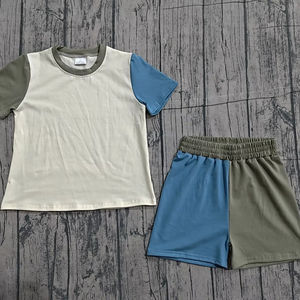 BSSO1976 custom Boutique Baby boy Blue cyan <b>patchwork</b> print Clothing Set summer Outfits Wholesale set - Product Image 1