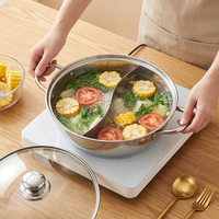 Marmite à soupe et à bouillon électrique à double compartiment en acier inoxydable 201, compatible induction, avec couvercle en verre, pour restaurant/cantine/usage domestique