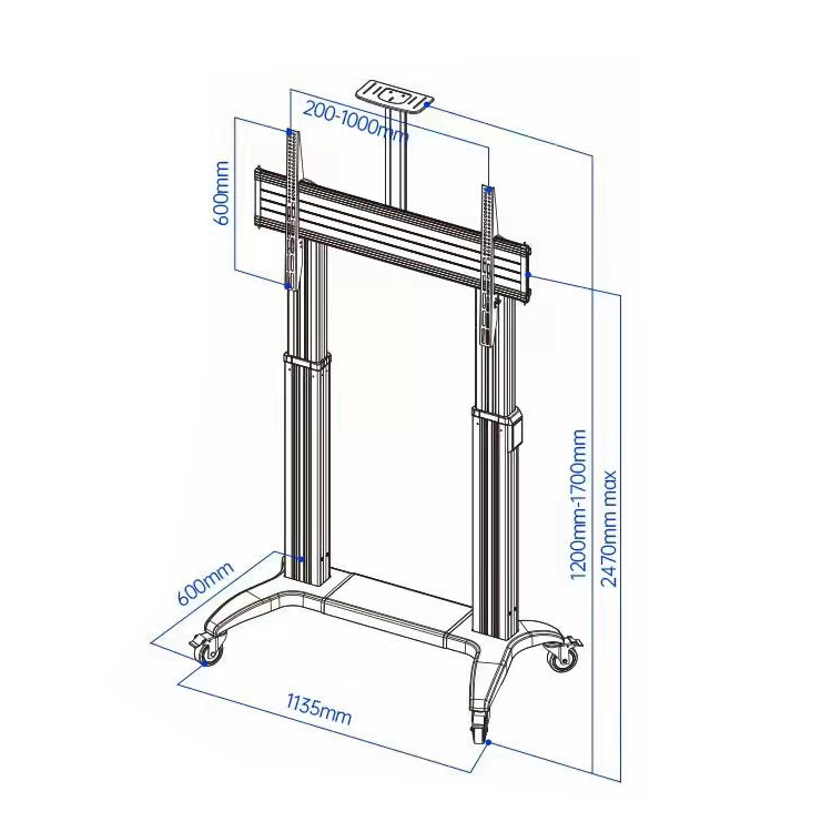 Rolling Mobile TV Cart 75 Inch For Classroom Exhibition Hall