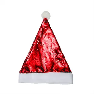 时尚低价圣诞装饰亮片各种颜色圣诞帽批发