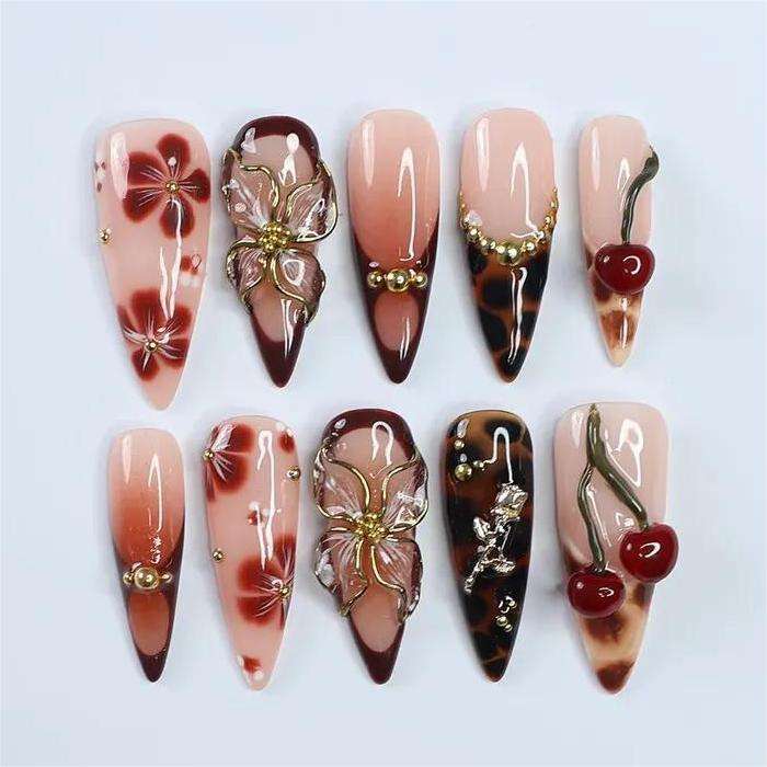 3D High Quality 10pcs Summer Ocean Style Wholesale Almond Stiletto Luxury Handmade Press on Nails Supplier