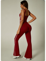 Combinaison de sport pour femme effet amincissant, color block, dos nu, col halter, longueur intégrale, en nylon et élasthanne, pour le yoga