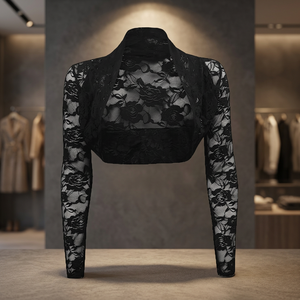 Haut court noir en dentelle à manches longues pour femme, tenue de danse de scène, couvre-vêtement d'entraînement pour adulte - Product Image 2