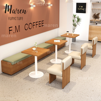 Set Meja dan Kursi Makan Kayu Solid Warna Krem, Kursi Santai Modern, Furnitur Restoran untuk Kedai Kopi Selebgram dan Kedai Teh Susu